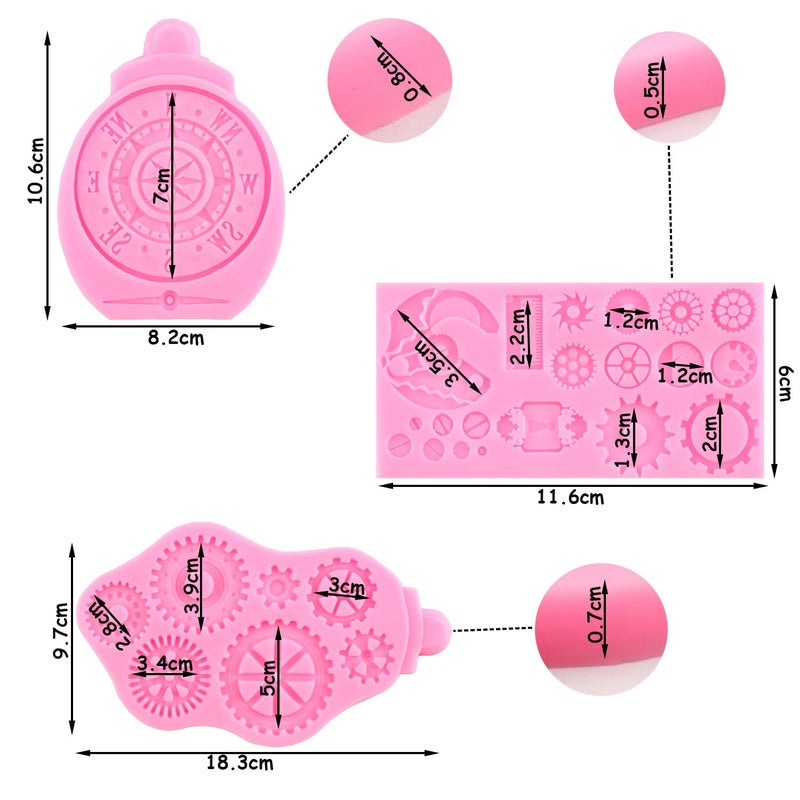 ZiXiang Steampunk Gear Silicone Mold Compass Cogs Gears Teeth Fondant Molds For Steampunk Travel Themed Cake Decoration Chocolate Candy Cupcake Topper Polymer Clay Set Of 3 - Image 4